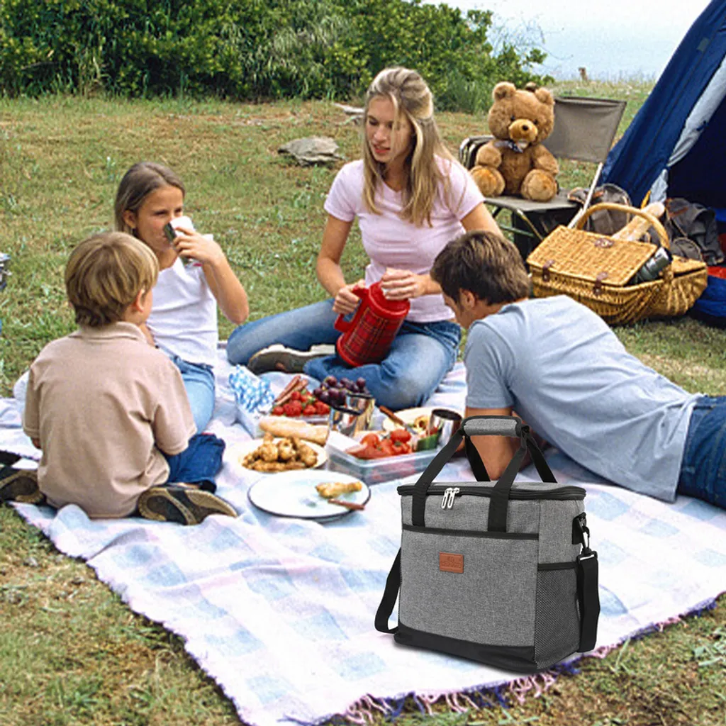 Lospitch 25L Kühltasche Faltbar Kühlkorb Kühlbox Isoliertasche Thermotasche Picknicktasche Für Lebensmitteltransport, Grau – Bild 6