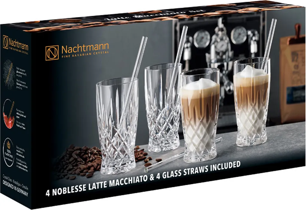 Nachtmann Latte Macchiato Set/4 + 4 Glastrinkhalme 7604/8tlg. Noblesse 104671 – Bild 4