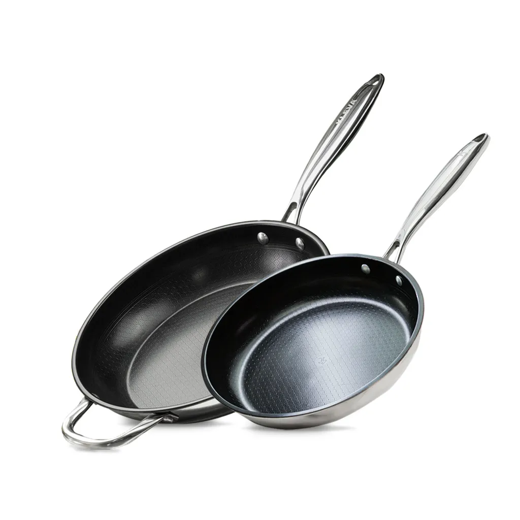 Livington Dura Pan - Pfannenset Mit Universaldeckel - 28cm + 24cm Pfanne - 3-lagige Antihaftbeschichtung - Pflegeleichtes Edelstahlgehäuse - Für Alle Herdplatten Geeignet – Bild 2