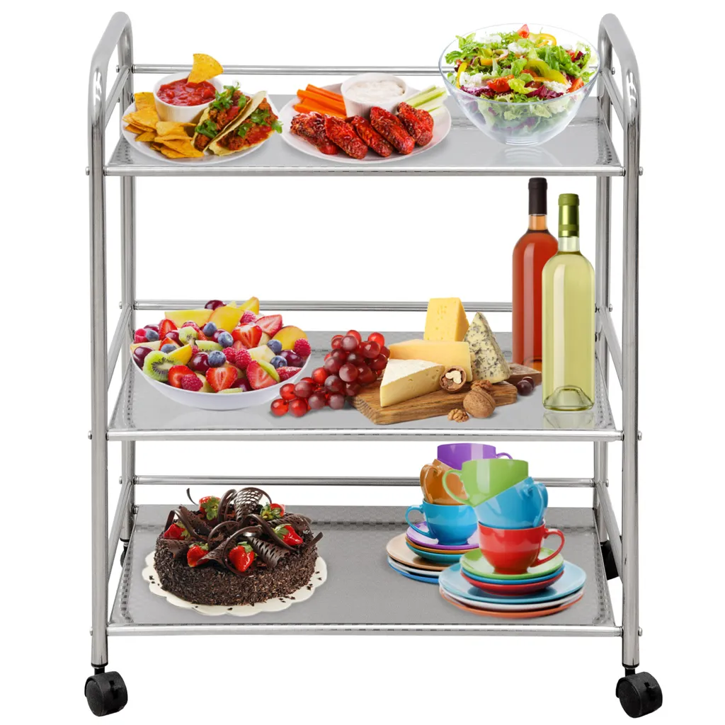 Edelstahl Küchenwagen 3 Etagen 60x35x77 Cm Servierwagen Teewagen Bad-Rollwagen – Bild 2