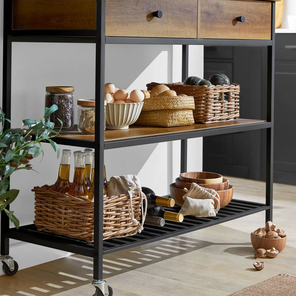 SoBuy FKW112-PF Küchenwagen Servierwagen Küchenregal Kücheninsel Flurschrank Sideboard Beistelltisch Rollwagen Industrie-Design BHT Ca.: 100x93x45cm – Bild 8