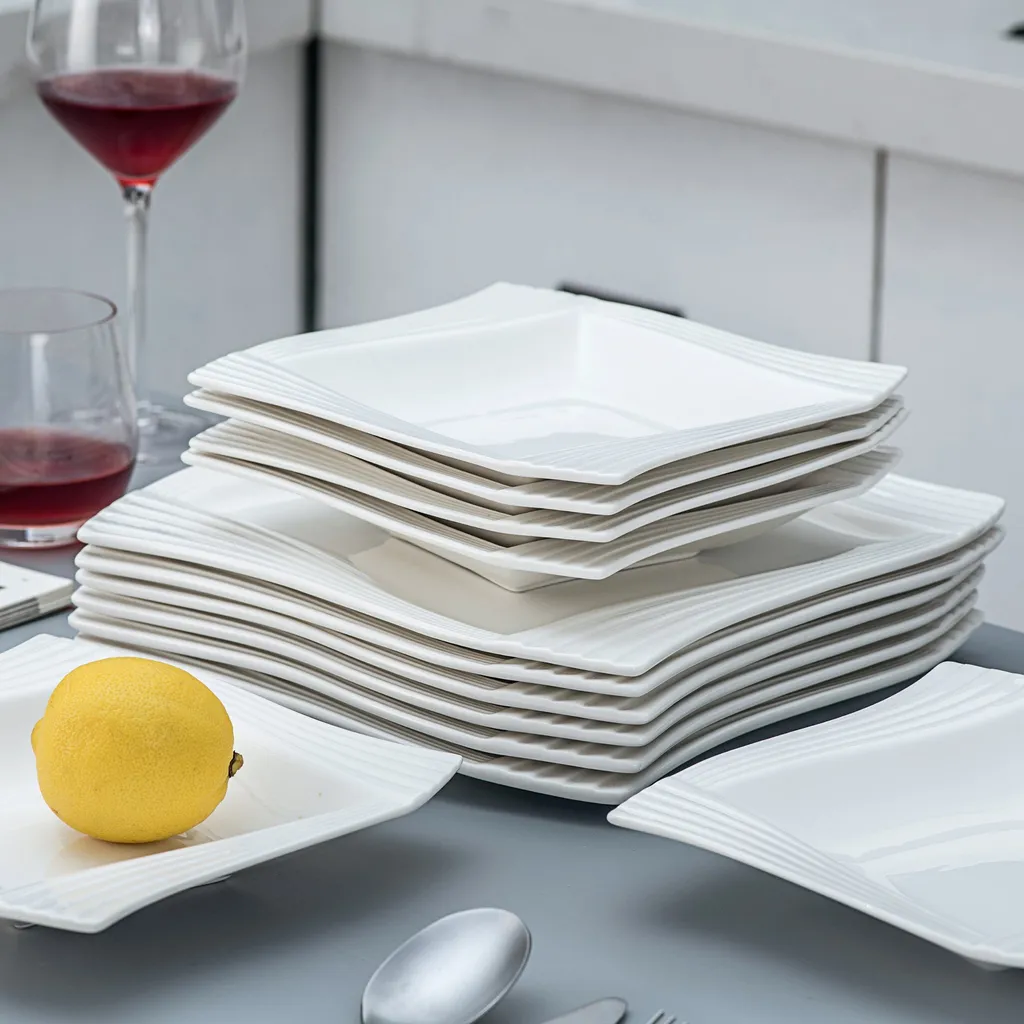 MALACASA, Serie Amparo, Cremeweiß Porzellan Tafelservice 12 Tlg. Set Speiseteller Und Suppenteller Geschirrset Für 6 Personen – Bild 7