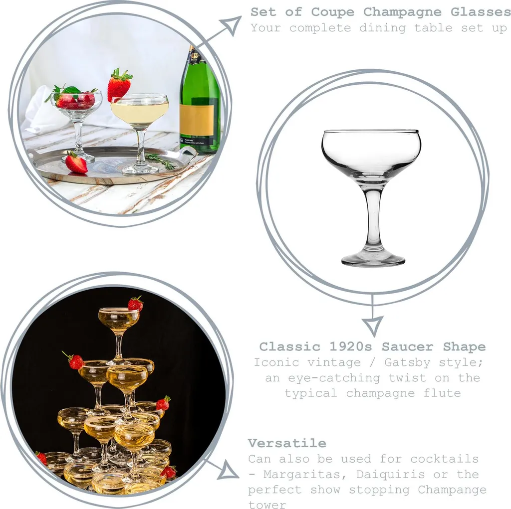 Rink Getränk 5 Tier Champagne Turm Set - 35 Gläser - 200 Ml Weinlese-Champagne Coupe Saucers – Bild 2