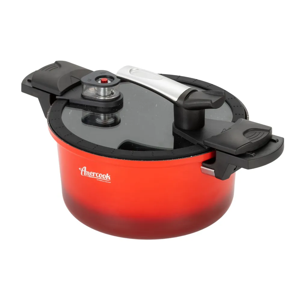 AMERCOOK Fresh Cooker Kochtopf Niederdrucktopf 24 Cm - Universal-Topf Für Alle Herdarten Kochtopf - Induktionsgeeigneter Kochtopf Energiespartopf - Kochtopf Vitaminschonend Schnellkochtopf Mit Ventil – Bild 3