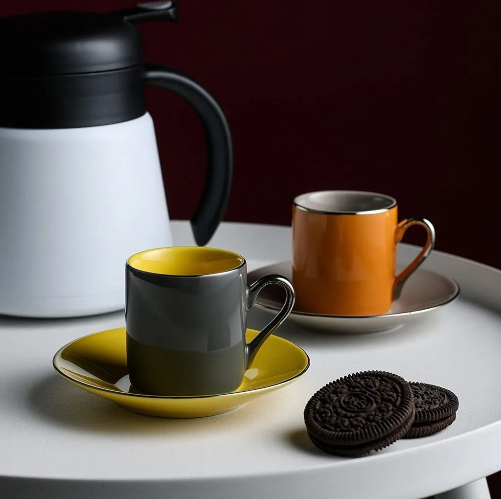 Artvigor, Porzellan Kaffeeservice, Bunt 12 Teilig Kaffee Set, Mit 6 Espressotassen 80 Ml, 6 Untertassen, Mehrfarbig – Bild 4