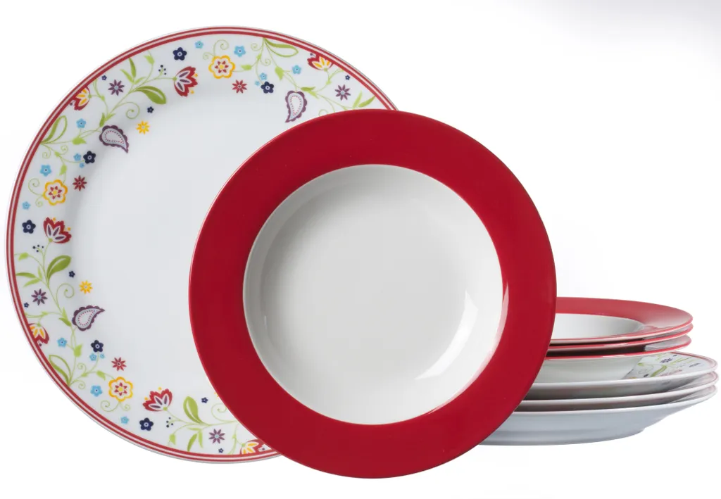 Flirt Tafelservice Doppio Mit Rotem Rand 12-teilig, Porzellan – Bild 2