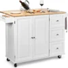 COSTWAY Küchenwagen Rollbar, Kücheninsel Mit Handtuchhalter, Küchenschrank Aus Holz, Servierwagen Weiß, Kücheninselwagen, Mikrowellenwagen, Sideboard 135x76x91cm