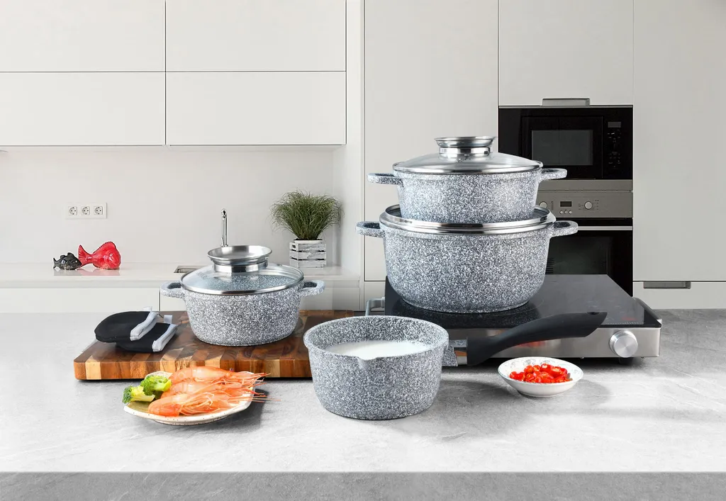 Graue Töpfe Und Kasserolle Mit Marmorbeschichtung – Bild 2