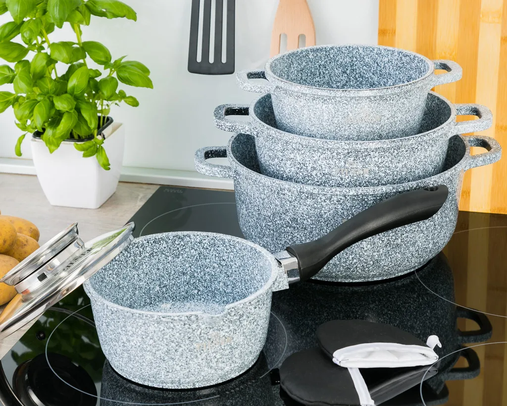 Graue Töpfe Und Kasserolle Mit Marmorbeschichtung – Bild 16