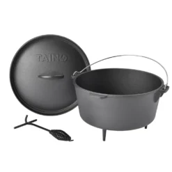 TAINO Dutch Oven 8 Liter Gusseisen-Topf Feuertopf Mit Füßen Deckel-Heber Dopf