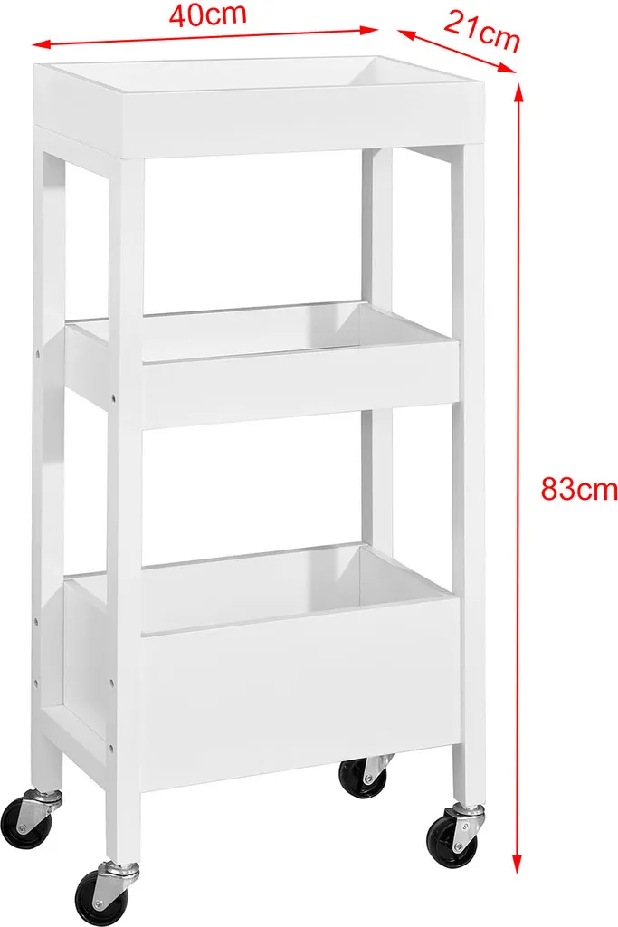SoBuy® Rollwagen Mit 3 Fächern Nischenwagen Badrollwagen Küchenregal Küchenwagen, Weiß,FKW49-W – Bild 7