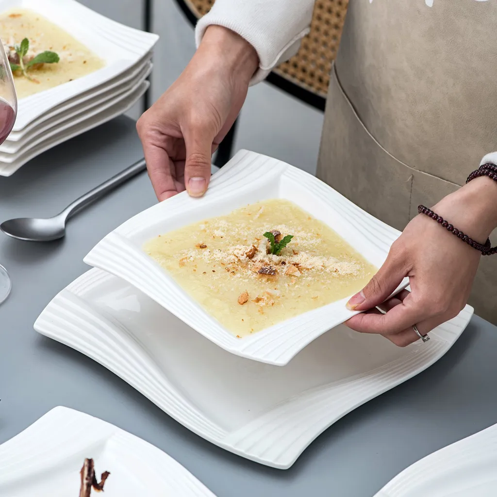 MALACASA, Serie Amparo, Cremeweiß Porzellan Tafelservice 12 Tlg. Set Speiseteller Und Suppenteller Geschirrset Für 6 Personen – Bild 4