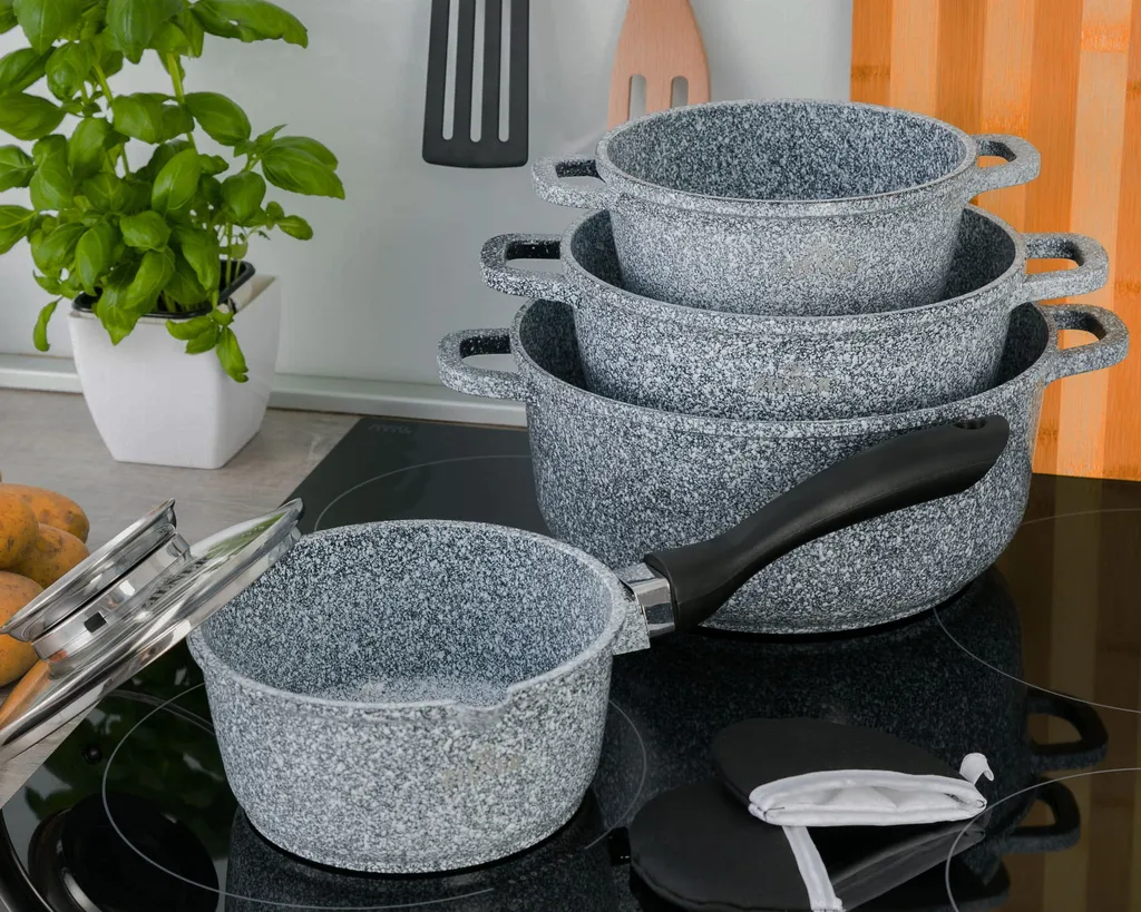Graue Töpfe Und Kasserolle Mit Marmorbeschichtung – Bild 9