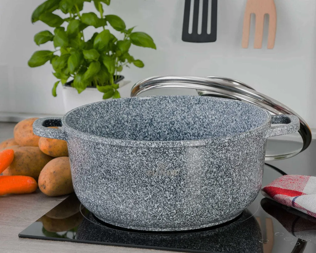 Graue Töpfe Und Kasserolle Mit Marmorbeschichtung – Bild 11
