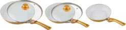 CERAMICORE - 5ER-SET KERAMIK-Beschichtung Mit Glasdeckel Bratpfannenset 20cm 24cm 28cm Pfannenset Aluminium Gold