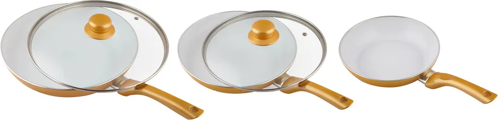 CERAMICORE - 5ER-SET KERAMIK-Beschichtung Mit Glasdeckel Bratpfannenset 20cm 24cm 28cm Pfannenset Aluminium Gold