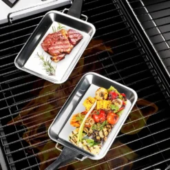 2er Set Edelstahl Grillpfanne Portionspfanne Grill Gemüse Grillgutpfanne