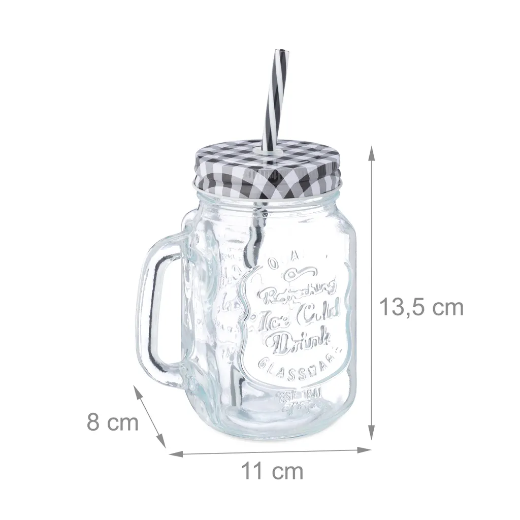 Relaxdays 8er Set Trinkgläser Mit Deckel Kariert – Bild 4