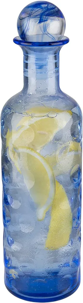 APS Glaskaraffe -ICEBLUE- /// Ø 8 Cm, H: 30 Cm, 0,8 Liter /// Glas, Blau, Silikon /// 10723