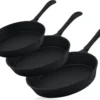 BBQ-Toro Ultimate PRO3+ Pfannen Set, 3-teilig, Gusseisen Bratpfanne, Steakpfanne