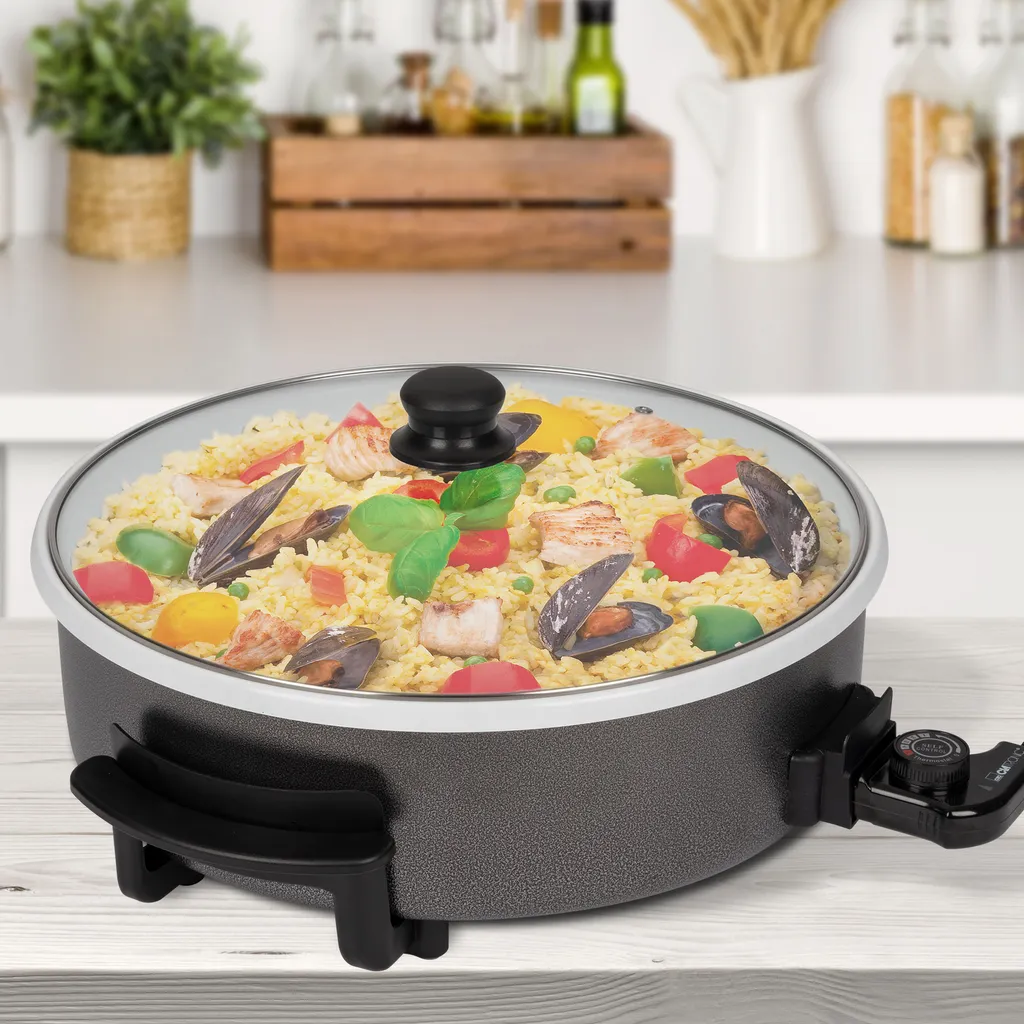 Clatronic PP 3570 C Elektropfanne XXL Partypfanne Elektrisch Mit Keramikbeschichtung Und Glas-Deckel,Ø 42 Cm Elektrische Multifunktionspfanne, Schwarz – Bild 5