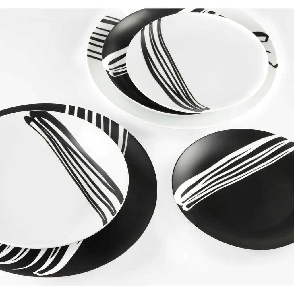Waterside 0000006105 Tafelservice Milan Für 8 Personen + Streifen, Porzellan, Rund, Schwarz/weiß (1 Set, 24-teilig) – Bild 2