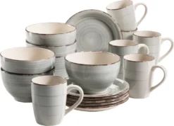 Mäser 931492 Lumaca Frühstück-Service Für 6 Personen Im Vintage Look, Handbemalte Keramik, Steingut, Rauchblau, 18-teilig (1 Set)