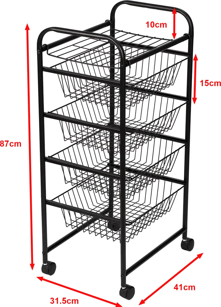 Küchenwagen ’Rudbjerg’ Mit 4 Gitterkörben Metall Schwarz – Bild 3