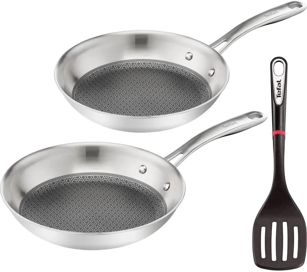 Tefal Pfannenset ETERNAL MESH Edelstahl Kratzfest °24cm/°28cm + Ingenio Pfannenwender