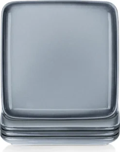 LOVECASA Tafelservice, 4-tlg Set Quadratische Speiseteller Aus Steingut, Flachteller, Frühstücksteller Für 4 Personen, Grau