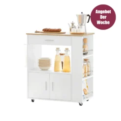 SoBuy FKW113-WN Servierwagen Küchenwagen Kücheninsel Küchenschrank Rollwagen Küchentrolley Mikrowellenschrank Küchenrollwagen Weiß BHT Ca.: 75x83x46cm