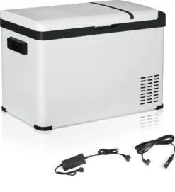 Outsunny Kühlbox Auto 30L Mit LCD-Anzeige Kompressor Autokühlschrank Elektrisch Boot Camper Reisen 12/24V DC Und 110-240V AC Weiß