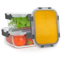 Klarstein Glaswerk Jardine III Frischhaltedosen Lunchboxen Auflaufform Mikrowellengeschirr , 640, 1040, 1520 Ml , 3 Stück , Borosilikatglas , Geeignet Für Backofen, Gefrierfach, Mikrowelle , Spülmaschinenfest , 100 % Dicht Mit Scharnierverschluss , Bruchsicher , Hitze- Und Kältebeständig ,