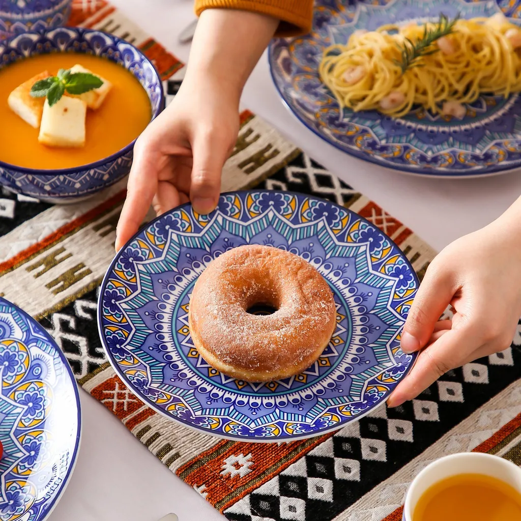 Vancasso Tafelservice Porzellan, Mandala 16 Teiliges Essgeschirr Kombiservice, Handbemaltes Geschirrset Für 4 Personen, Böhmischer Stil – Bild 4