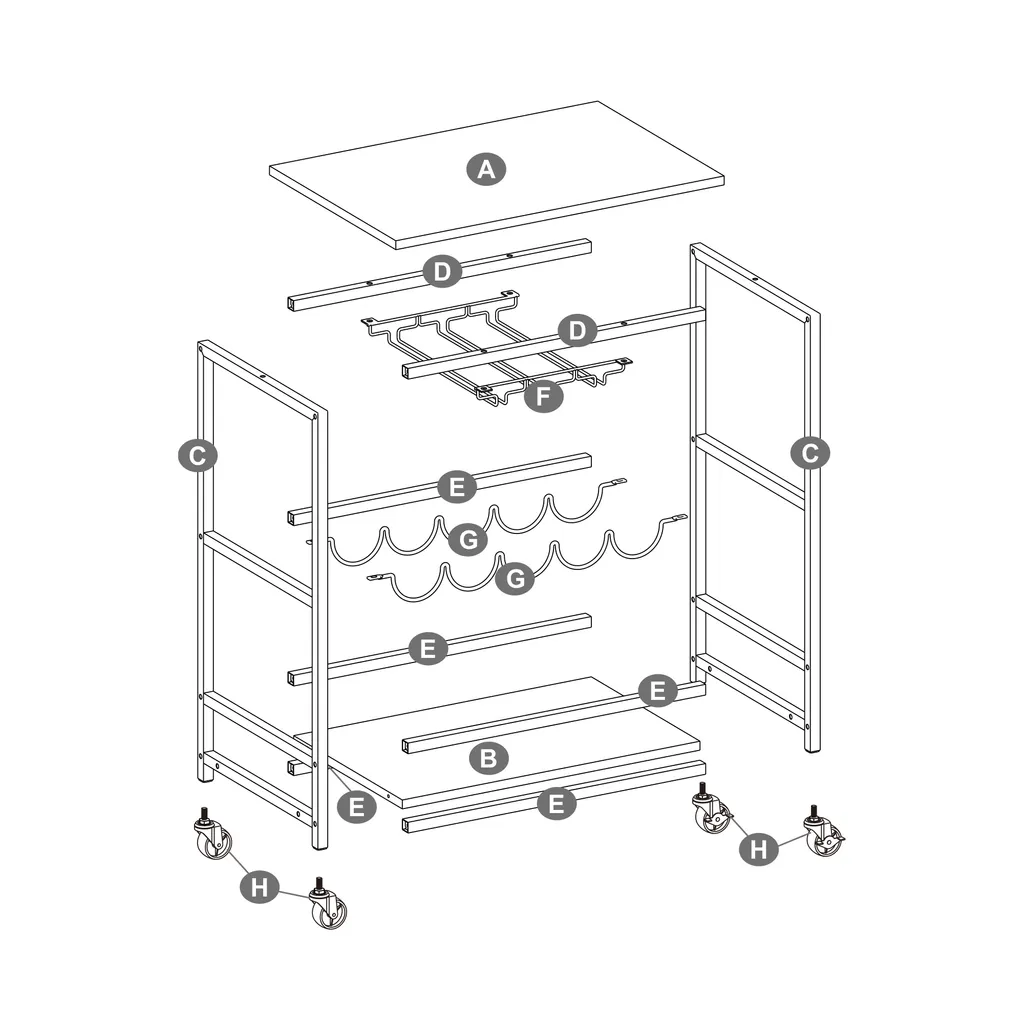 VASAGLE Servierwagen, Küchenwagen Auf Rollen, Mit Ablagen, Glas- Und Flaschenhaltern, 60 X 40 X 75 Cm, Industrie-Design, Vintagebraun-schwarz LRC087B01 – Bild 8