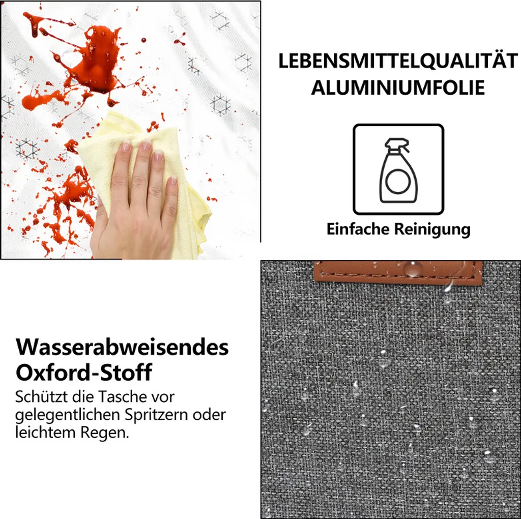 Lospitch 25L Kühltasche Faltbar Kühlkorb Kühlbox Isoliertasche Thermotasche Picknicktasche Für Lebensmitteltransport, Grau – Bild 4