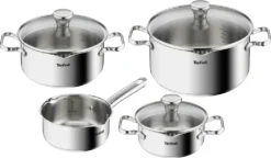 Tefal Duetto Kochgeschirr, 7-Teiliges Set, Stielkasserolle 16 Cm, Kochtöpfe 16/20/24 Cm + Deckel