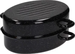 Emaille BRÄTER Schmortopf Gänsebräter Mit Deckel Schwarz 20x30 Cm 3 L