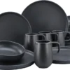 CreaTable 22978 Kombiservice Uno BLACK Für 4 Personen, Steinzeug, Schwarz (1 Set, 16-teilig)