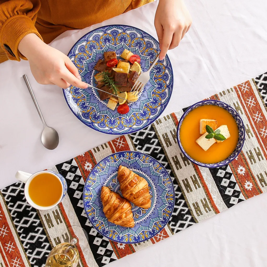 Vancasso Tafelservice Porzellan, Mandala 16 Teiliges Essgeschirr Kombiservice, Handbemaltes Geschirrset Für 4 Personen, Böhmischer Stil – Bild 7