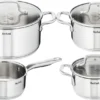 Tefal Virtuoso Topfset, 7-Teilig, Edelstahl - 7-Teiliges Set Aus 1x Stielkasserolle 16cm, 3x Kochtöpfen 16/20/24cm + 3x Deckel