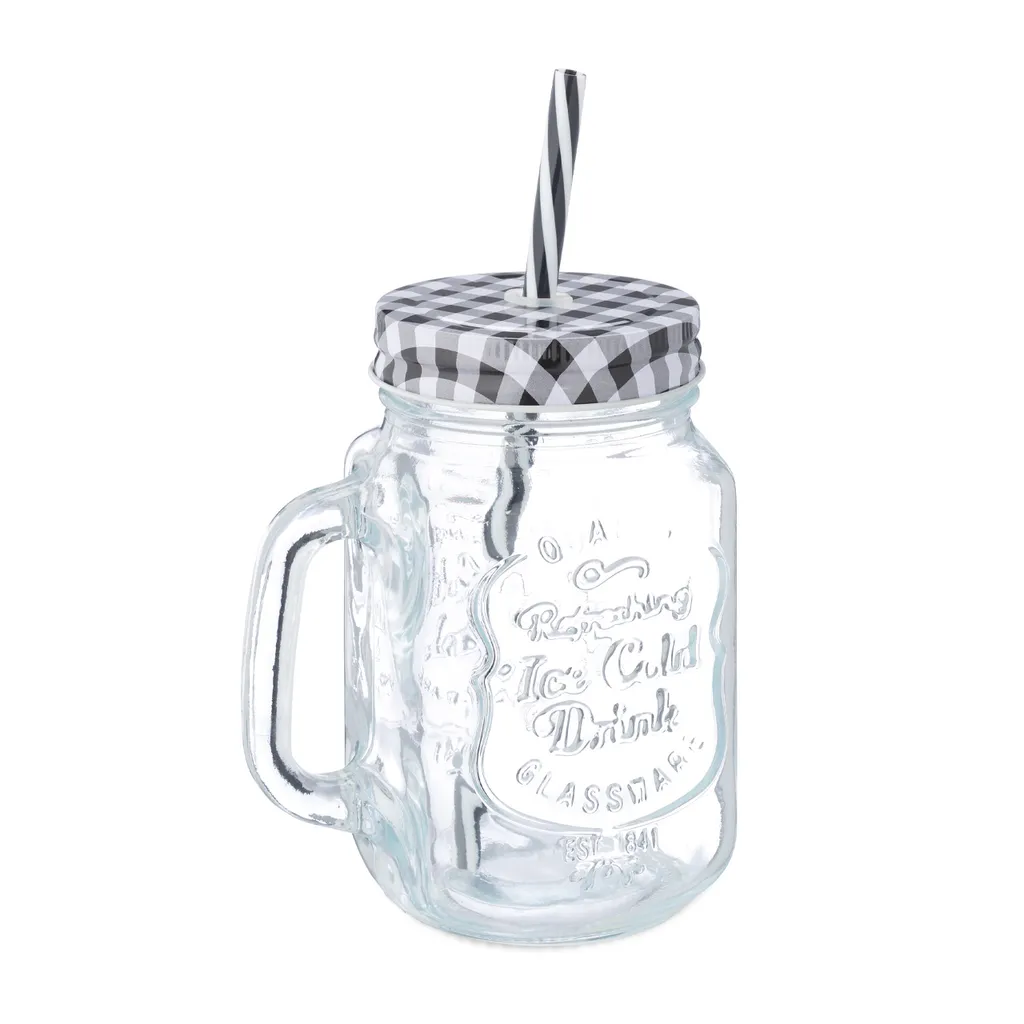 Relaxdays 8er Set Trinkgläser Mit Deckel Kariert – Bild 8