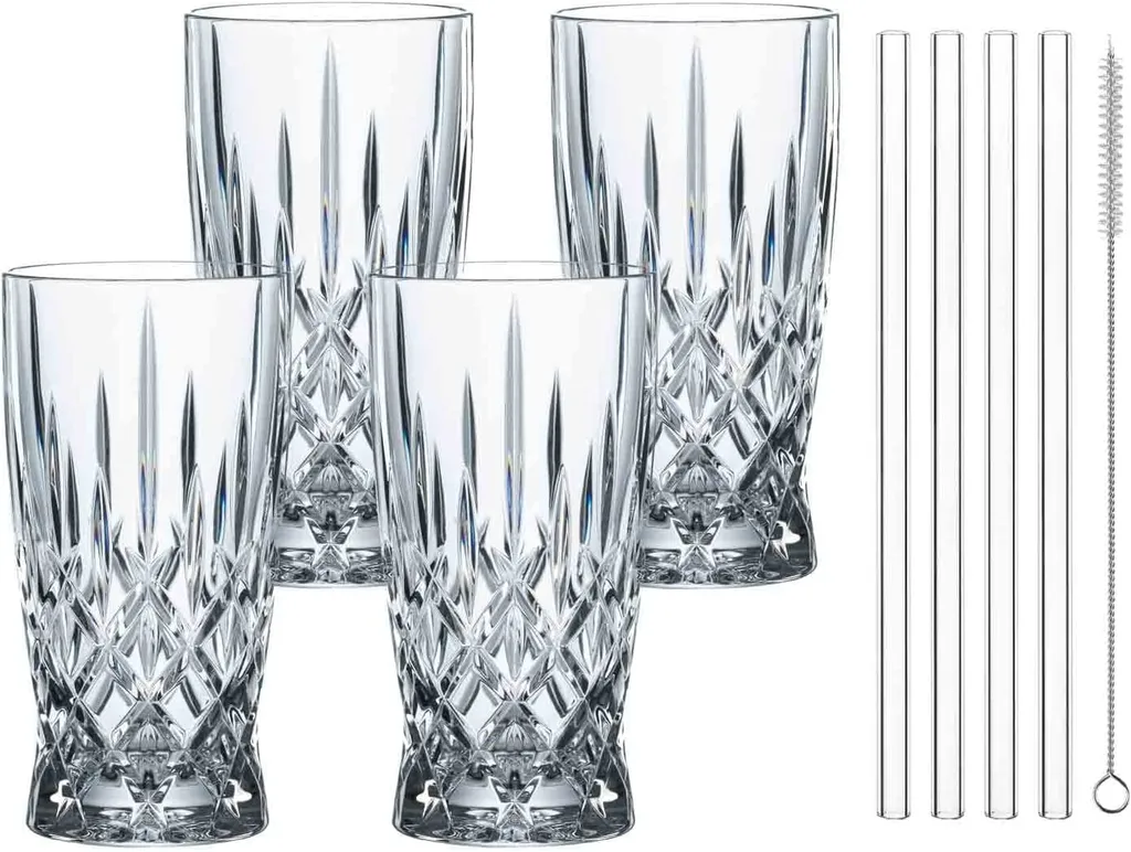 Nachtmann Latte Macchiato Set/4 + 4 Glastrinkhalme 7604/8tlg. Noblesse 104671