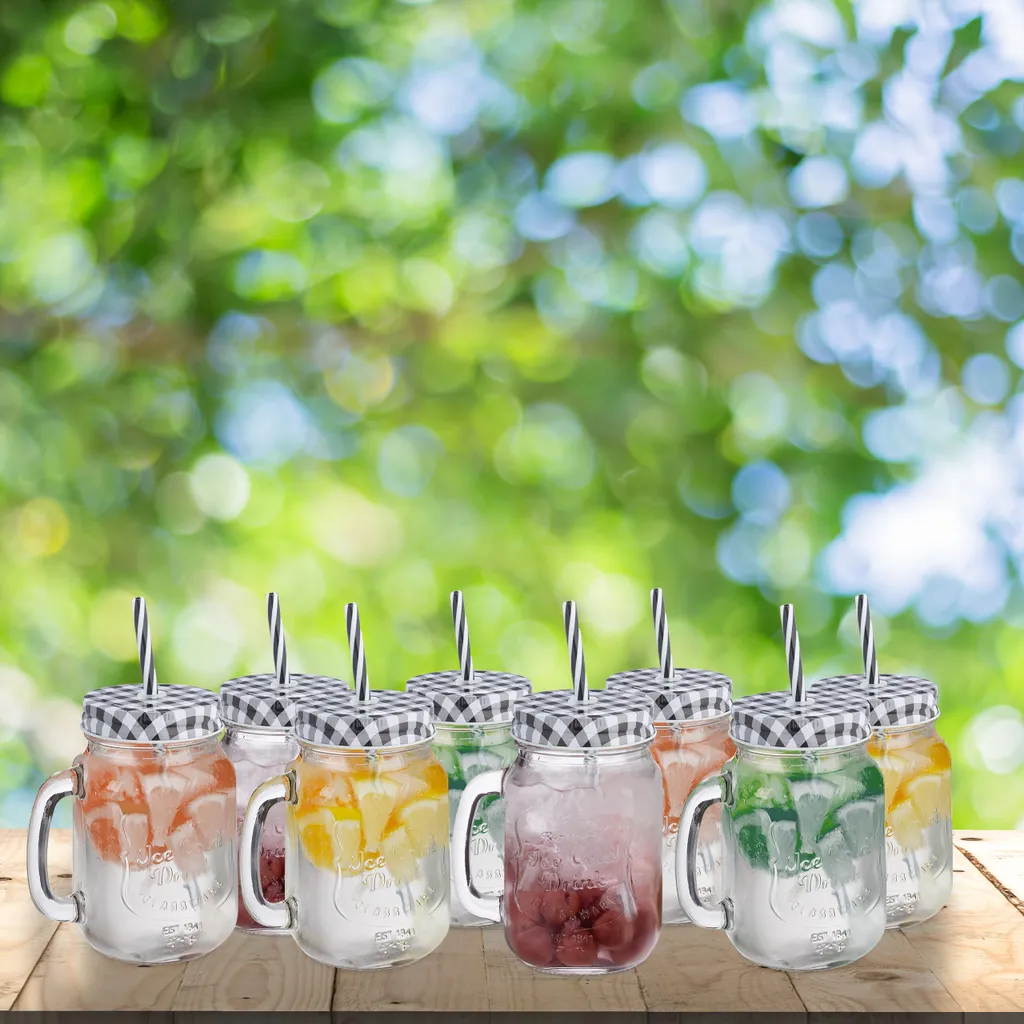 Relaxdays 8er Set Trinkgläser Mit Deckel Kariert – Bild 2