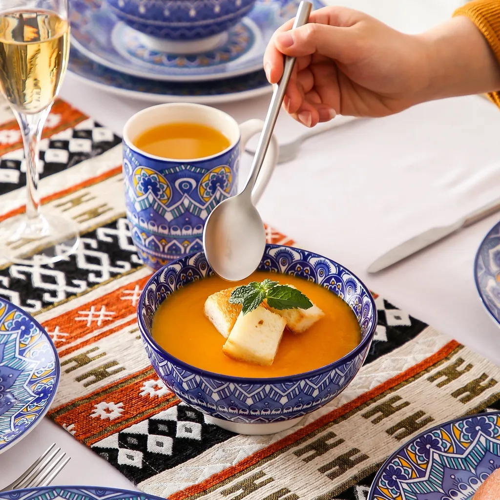 Vancasso Tafelservice Porzellan, Mandala 16 Teiliges Essgeschirr Kombiservice, Handbemaltes Geschirrset Für 4 Personen, Böhmischer Stil – Bild 5