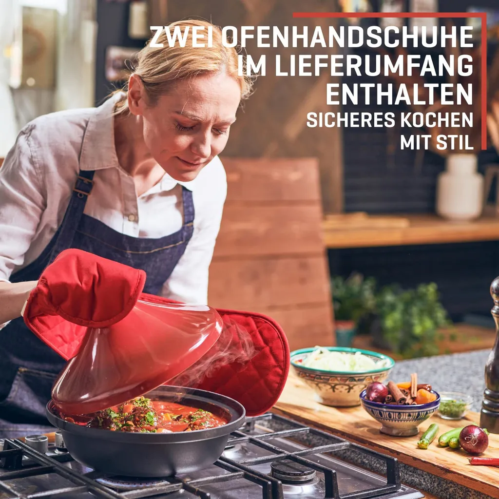 Uno Casa Tajine Topf - Marokkanische Tagine 3,5L Mit Emailliertem Gusseisen Boden Und Kegelförmigem - Gut – Bild 5