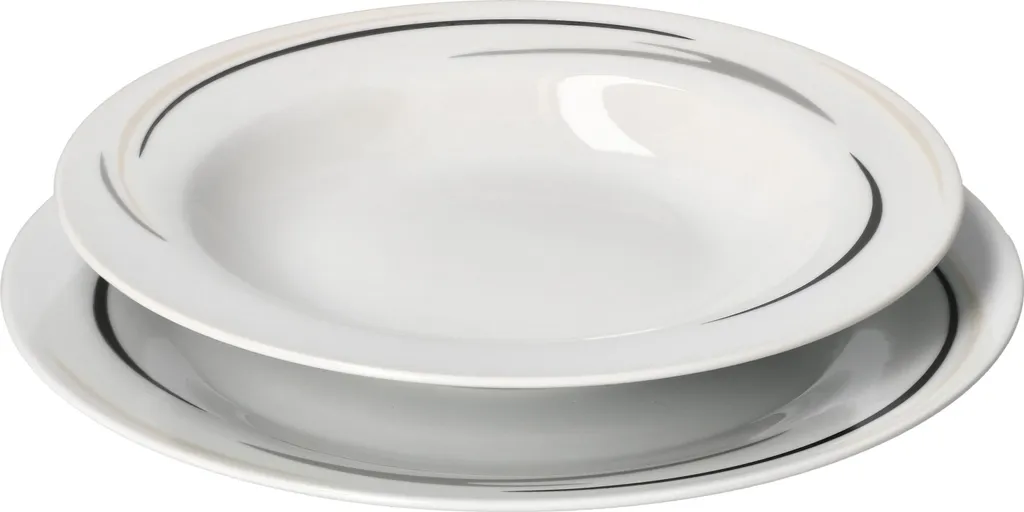 12tlg Tafel-Service Home Suppenteller Speiseteller Streifen Porzellan-Geschirr