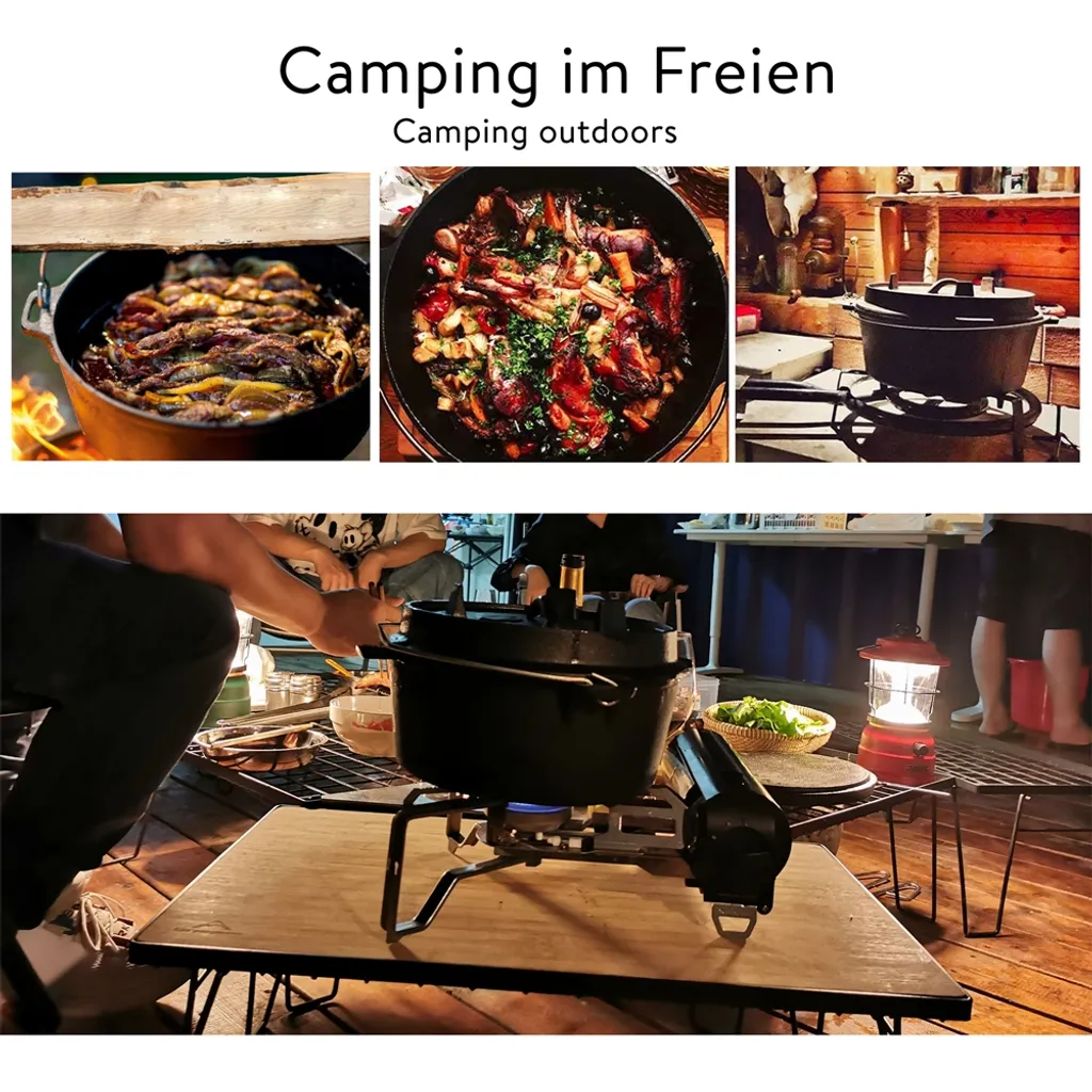 Mucola Gusseisen Feuertopf Gusstopf Inkl. Deckelgriff 2in1 Kochtopf & Pfanne 9,0L Dutch Oven Potjie Camping Kochgeschirr – Bild 6