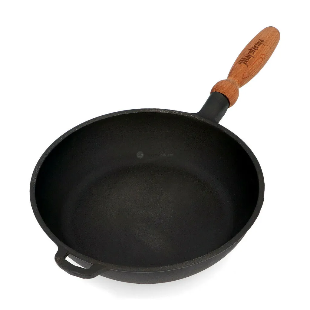 Gusseisenpfanne - Bratpfanne - Tiefe Pfanne Mit Holzgriff - Maysternya - 28 Cm – Bild 2