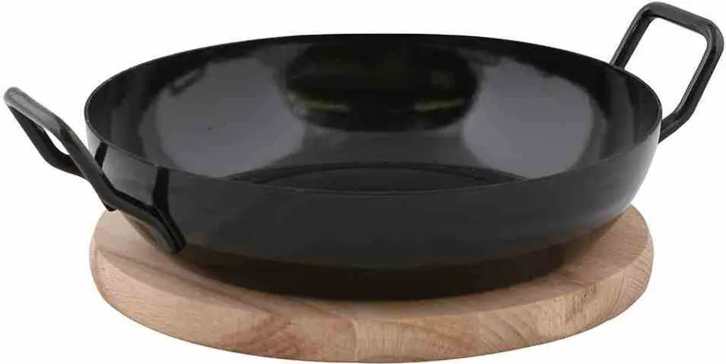 Krüger Schlemmerpfanne Mit Holzteller Aus Stahl Beschichtet 20cm – Bild 2